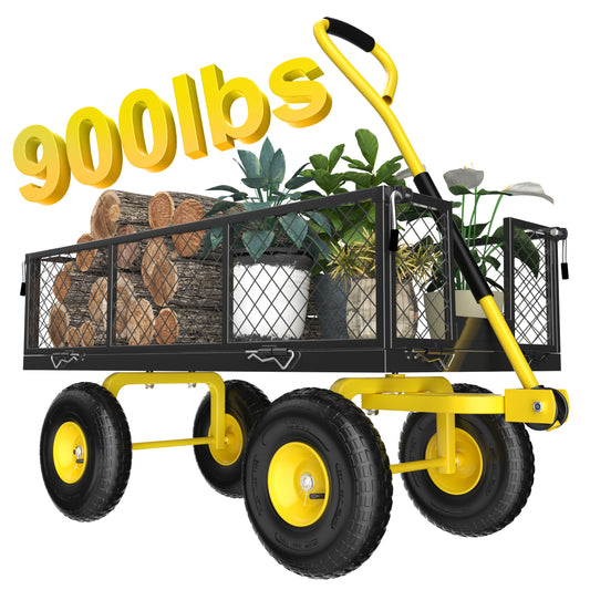 Firstness Heavy Duty Garden Cart, 900 lbs Capacity Garden Wagon with Removable Sides