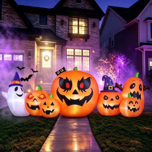 Firstness 7.9FT Halloween Inflatable Pumpkin Ghost with Lights, Halloween Blow Ups Outdoor Decoration for Home Party