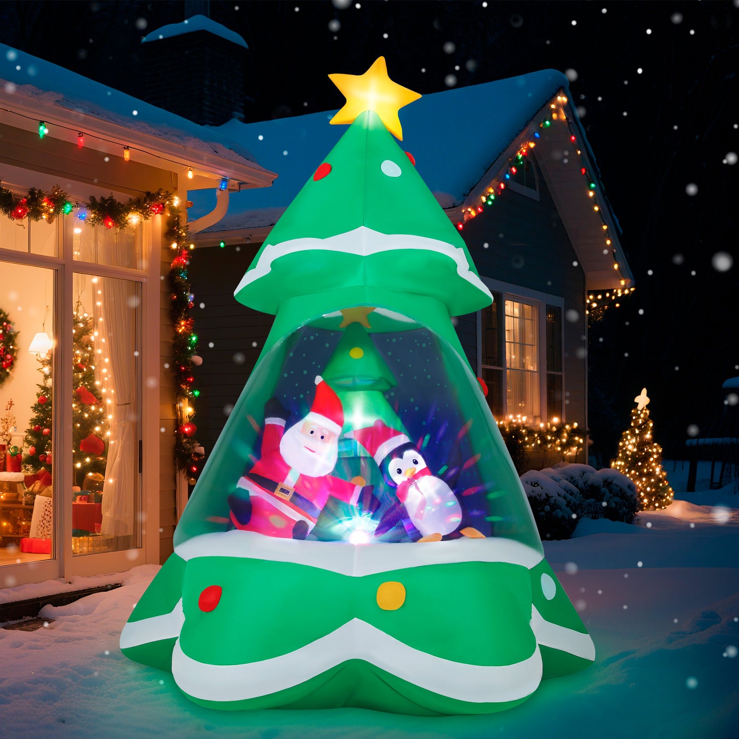 Firstness 8ft Christmas Inflatable,Blow up Christmas Tree with Rotation Colorful LED Lights Yard Garden Outdoor Decoration