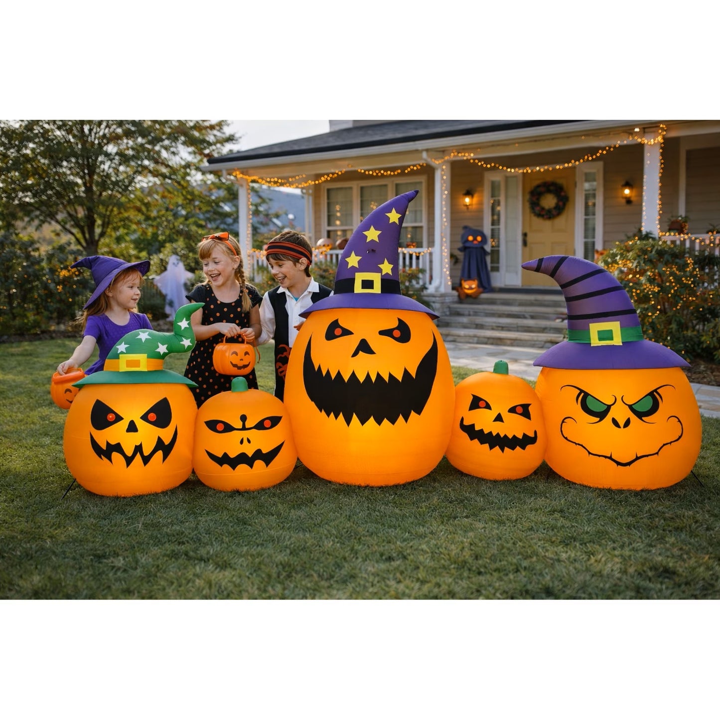 Firstness 8FT Halloween Inflatable Pumpkins Outdoor Decorations,5 Pumpkins with Lights for Party Yard
