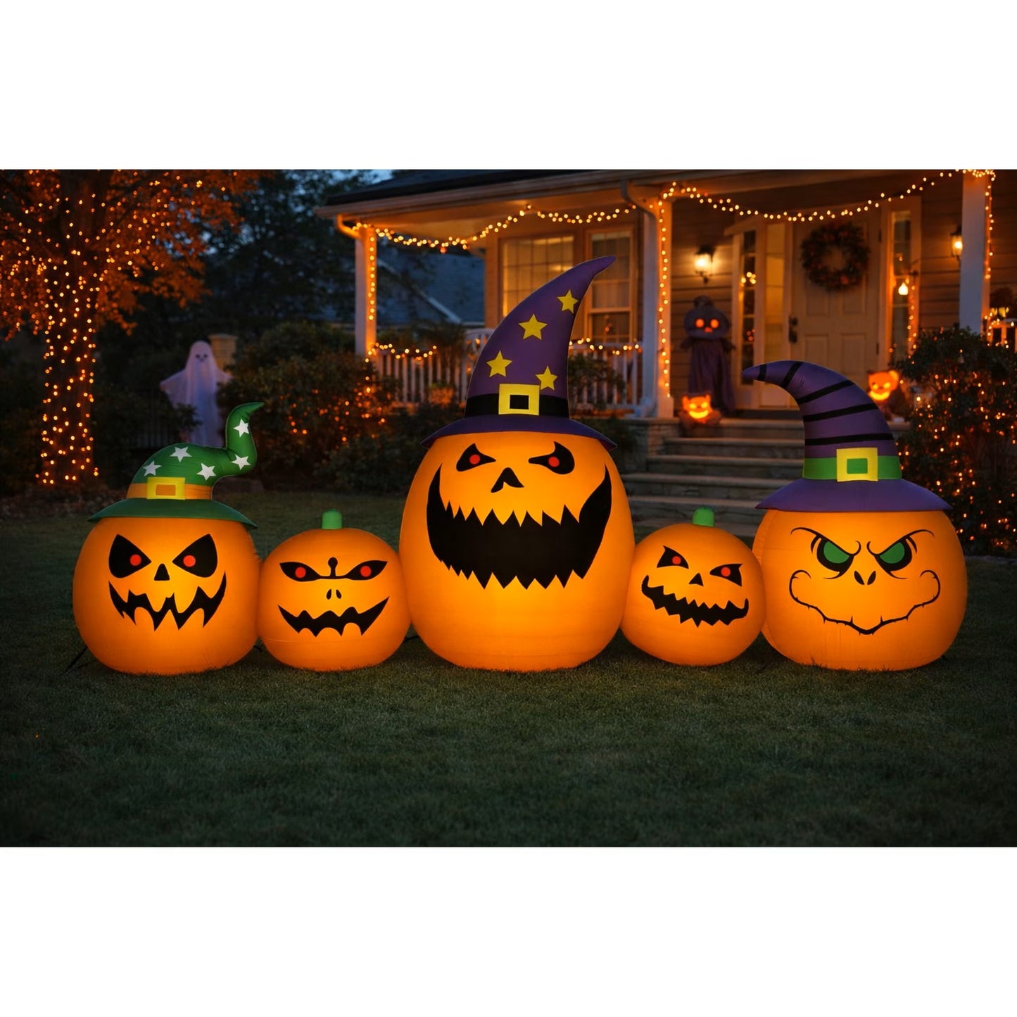 Firstness 8FT Halloween Inflatable Pumpkins Outdoor Decorations,5 Pumpkins with Lights for Party Yard