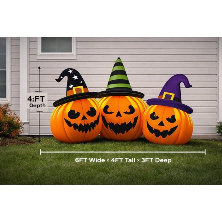 Firstness 6FT Halloween Inflatable,Three Pumpkins with LED Lights Outdoor Decorations