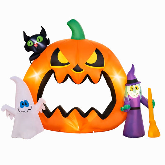 Firstness 8ft Halloween Inflatable Pumpkins Photo Door with Ghost Witch Yard Party Outdoor Decorations with LED Lights