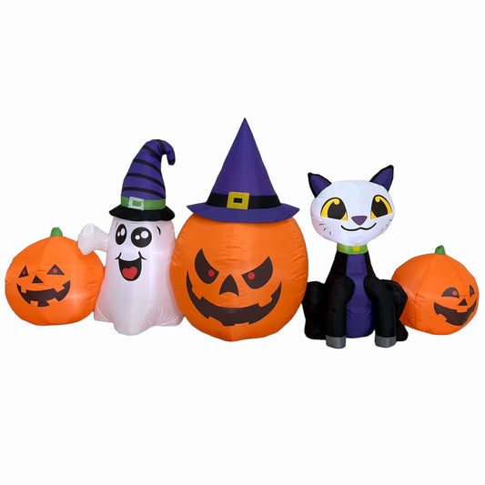 Firstness 8FT Halloween Inflatable Cat Pumpkins Ghost with Lights,Outdoor Decorations for Party Yard