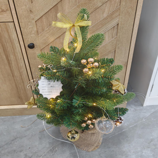 Firstness 2FT PE Artificial Christmas Tree with Gold Star and Ribbon Bow, Indoor/Outdoor Small Christmas Tree (Set of 2)