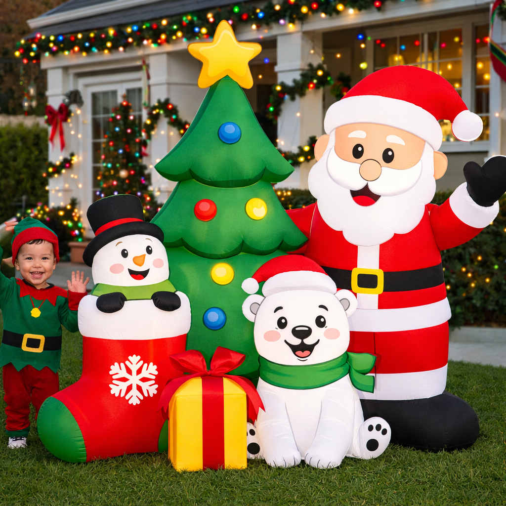 Firstness 7ft Christmas Inflatables Outdoor Decoration,Blow ups Santa Xmas Tree Bear with LED Lights for Lawn Yard Garden