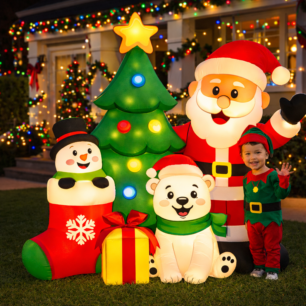 Firstness 7ft Christmas Inflatables Outdoor Decoration,Blow ups Santa Xmas Tree Bear with LED Lights for Lawn Yard Garden