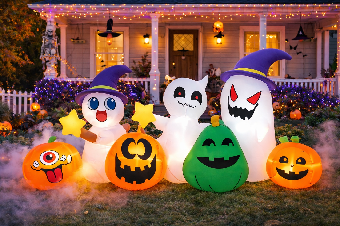 Firstness 8ft Long Halloween Inflatable with Lights,Pumpkin Ghost for Outdoor Decorations