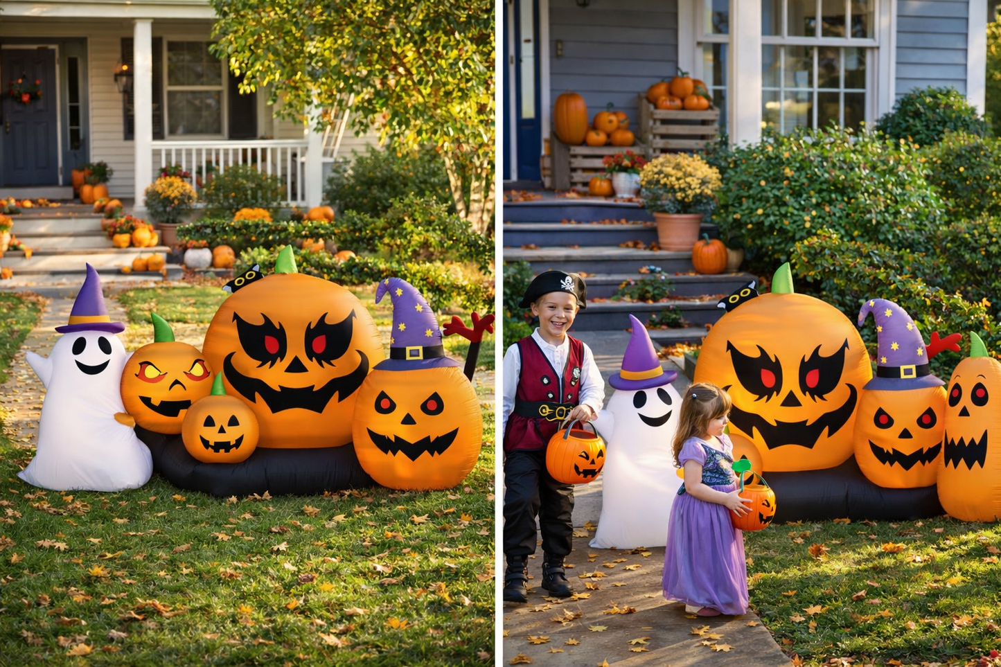 Firstness 8ft Length Halloween Inflatable,Pumpkins Ghost with Lights Halloween Decoration Outdoor