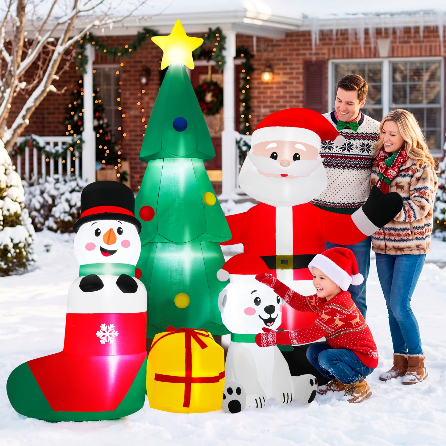 Firstness 7ft Christmas Inflatables Outdoor Decoration,Blow ups Santa Xmas Tree Snowman Bear Gift Box with LED Lights for Yard