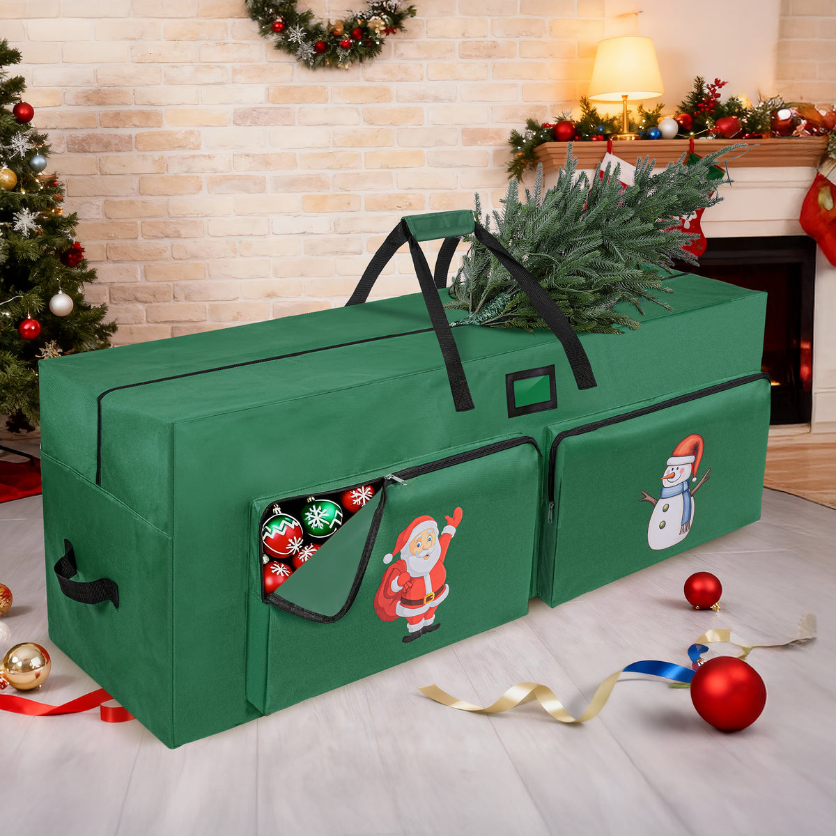 Firstness Christmas Tree Storage Bag,Fit up to 7.5ft Tree Storage Bag with 2 Pocket,Green
