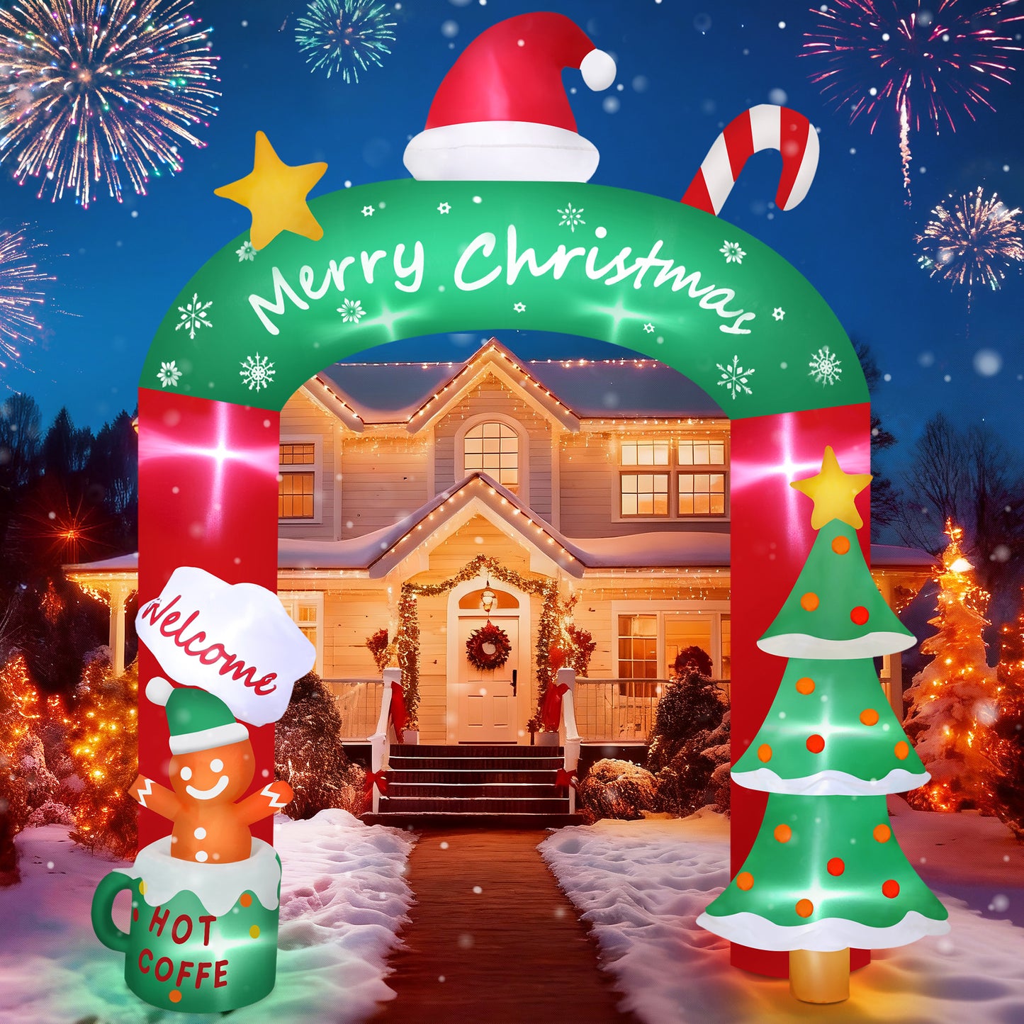 Firstness 9ft Christmas Inflatables Archway Christmas Blow ups Arch Xmas Outdoor Decoration with LED Lights