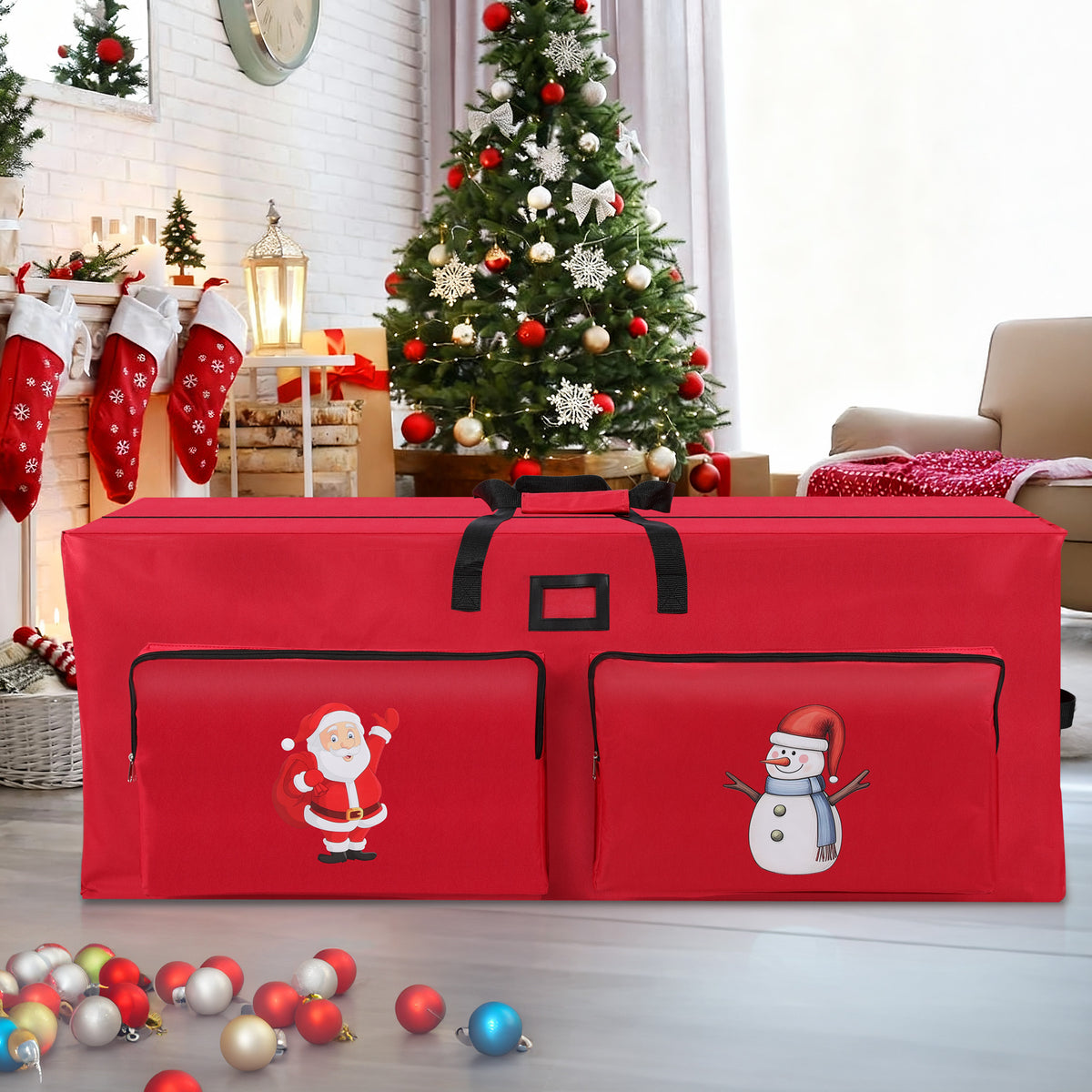 Firstness Christmas Tree Storage Bag,Fit up to 7.5ft Tree Storage Bag with 2 Pocket and Zippers,Red