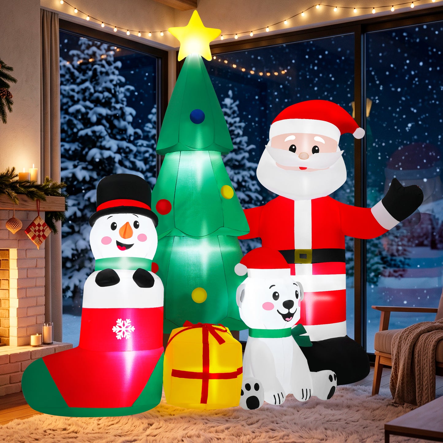 Firstness 7ft Christmas Inflatables Outdoor Decoration,Blow ups Santa Xmas Tree Snowman Bear Gift Box with LED Lights for Yard