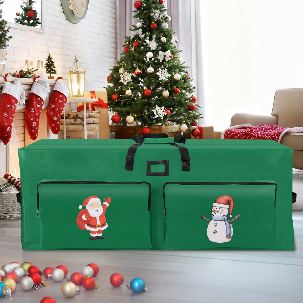 Firstness Christmas Tree Storage Bag,Fit up to 7.5ft Tree Storage Bag with 2 Pocket,Green