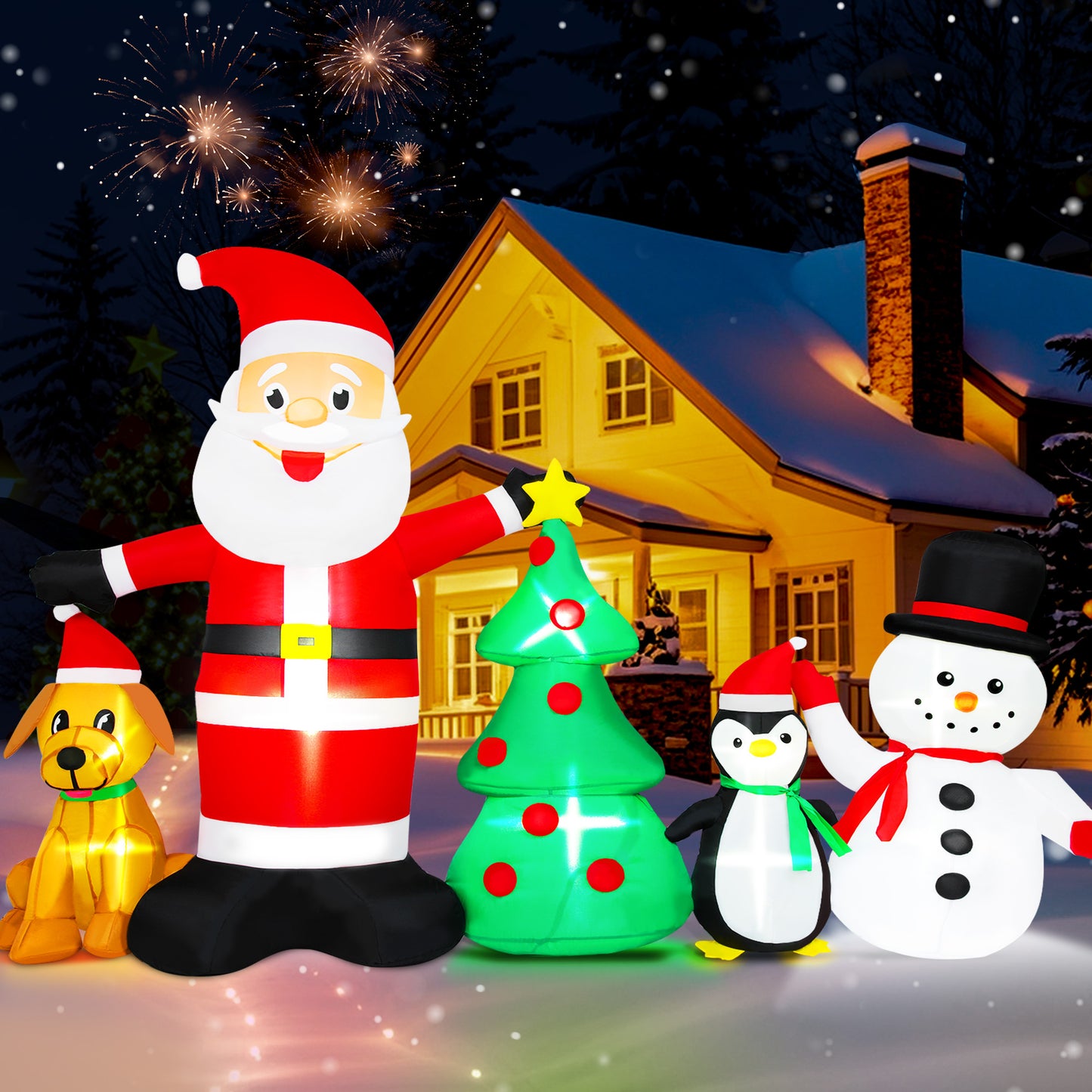 Firstness 6ft Christmas Inflatable,Blow up Santa Snowman Christmas Tree Penguin Dog with LED Lights, Outdoor Decoration for Yard Garden Party