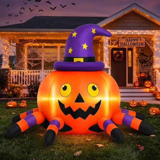 Firstness 6FT Halloween Inflatable Pumpkin Spider with LED Lights Outdoor Decorations for Yard Party