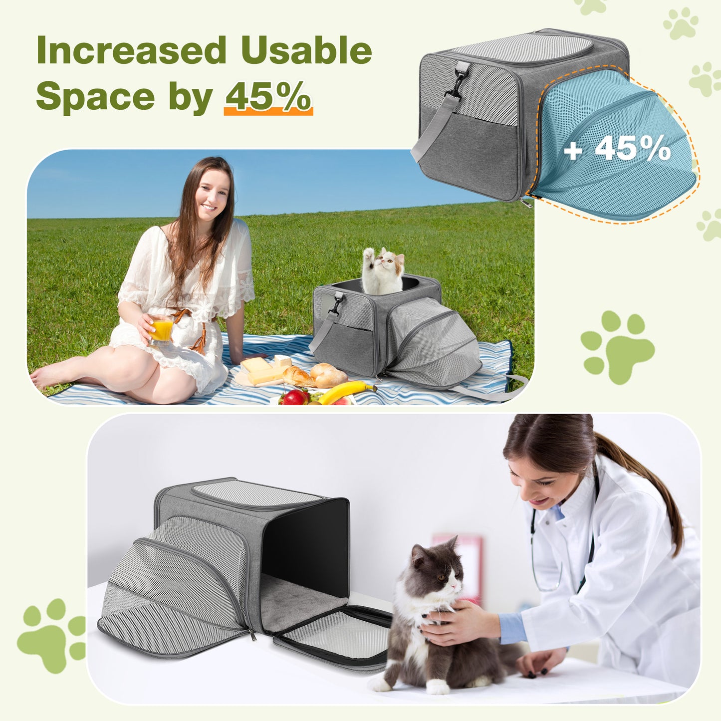 Monasem Expandable Cat Carrier, Collapsible Portable Pet Carrier Travel Bag for Puppies & Small Dogs, 19"x 13"x 13"