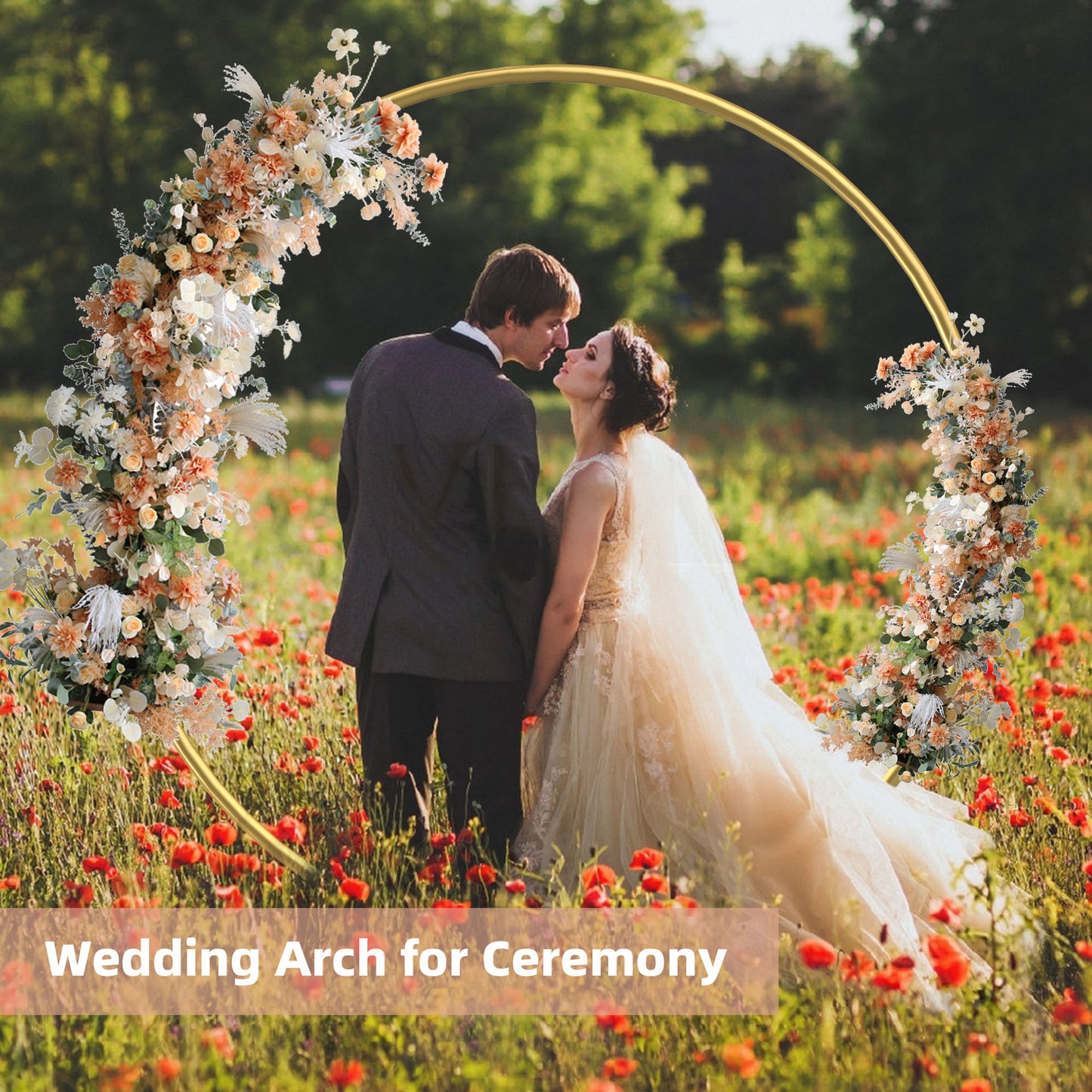 Firstness Round Wedding Archs, 6.6FT Upgraded Cross Base Metal Backdrop Stand for Wedding Birthday Party Bar Mitzvah DIY Decoration, Gold (No Flowers)