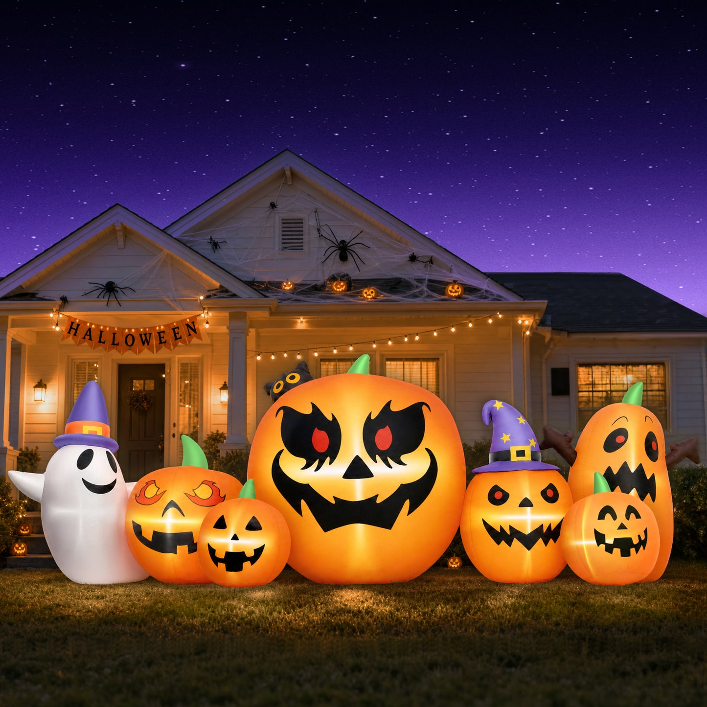Firstness 7.9FT Halloween Inflatable Pumpkin Ghost with Lights, Halloween Blow Ups Outdoor Decoration for Home Party