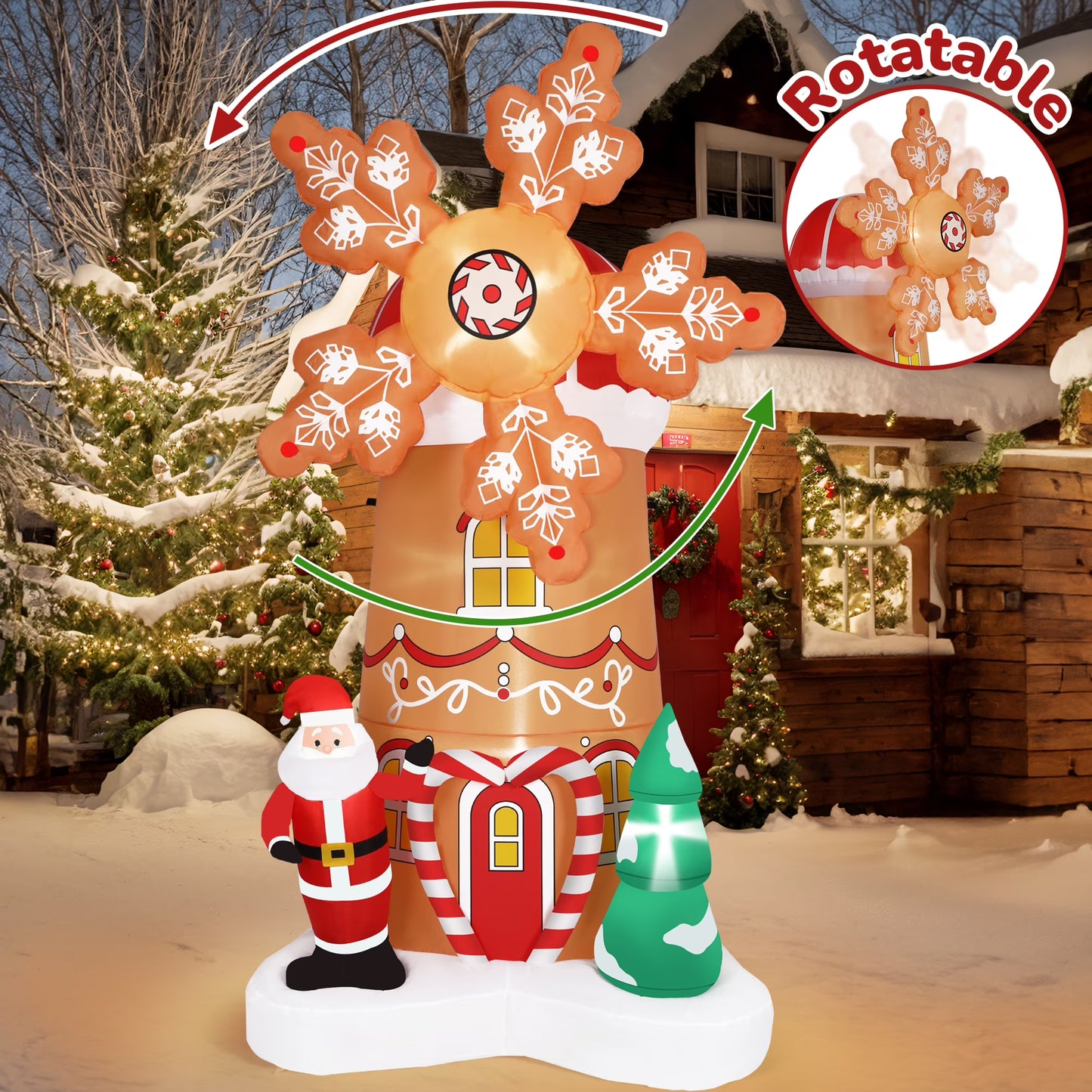 Firstness 8FT Christmas Inflatables Outdoor Decoration Christmas blow Ups Xmas Tree Windmill Spin Santa Claus for Holiday Lawn Yard Garden