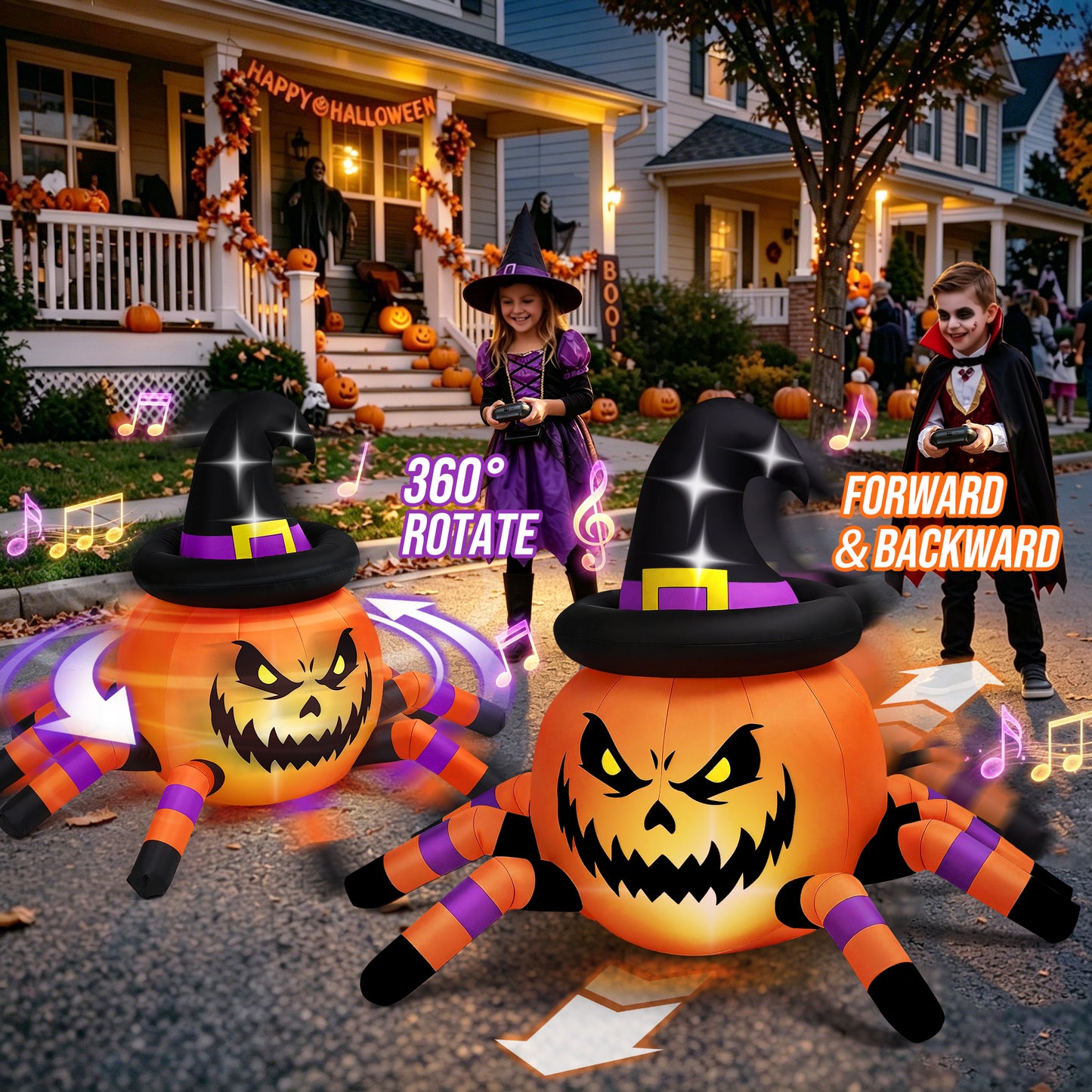 Firstness 2.6ft Halloween Inflatable with Music and Lights,Remote Control Pumpkin Ghost Car,Blow ups Rc Car,Indoor Outdoor,Orange Green