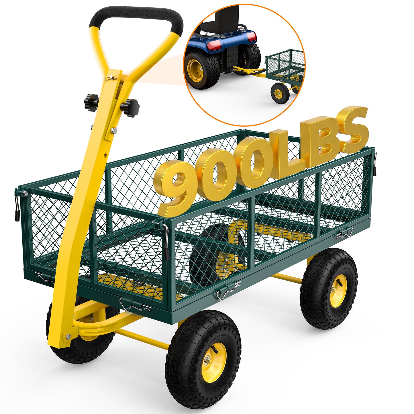 Firstness Heavy Duty Garden Cart, 900 lbs Capacity Garden Wagon with ATV/Tractor Hitch & Removable Sides