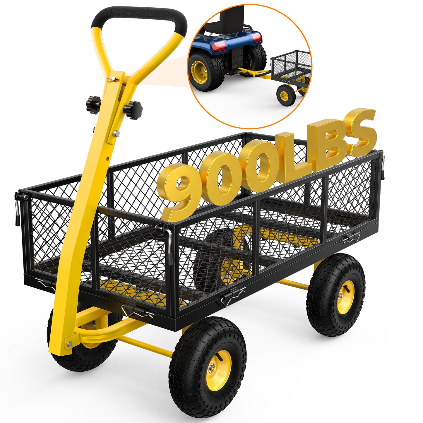 Firstness Heavy Duty Garden Cart, 900 lbs Capacity Garden Wagon with ATV/Tractor Hitch & Removable Sides