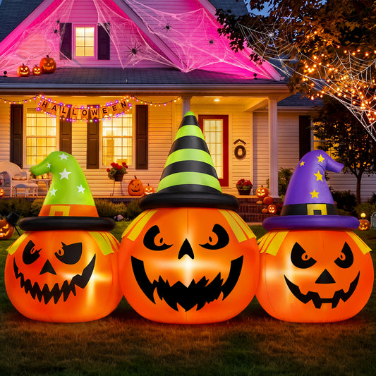 Firstness 6FT Halloween Inflatable,Three Pumpkins with LED Lights Outdoor Decorations
