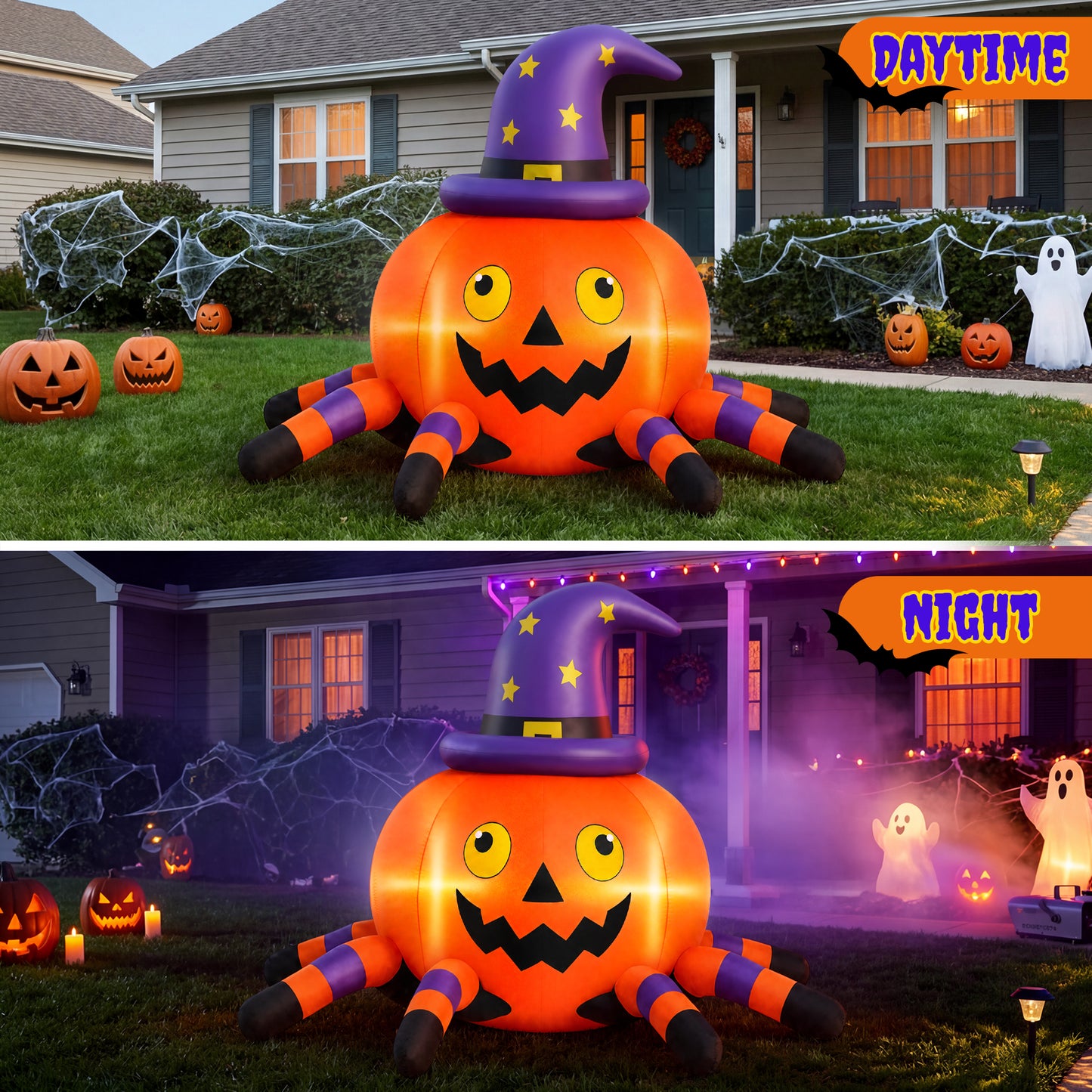 Firstness 6FT Halloween Inflatable Pumpkin Spider with LED Lights Outdoor Decorations for Yard Party
