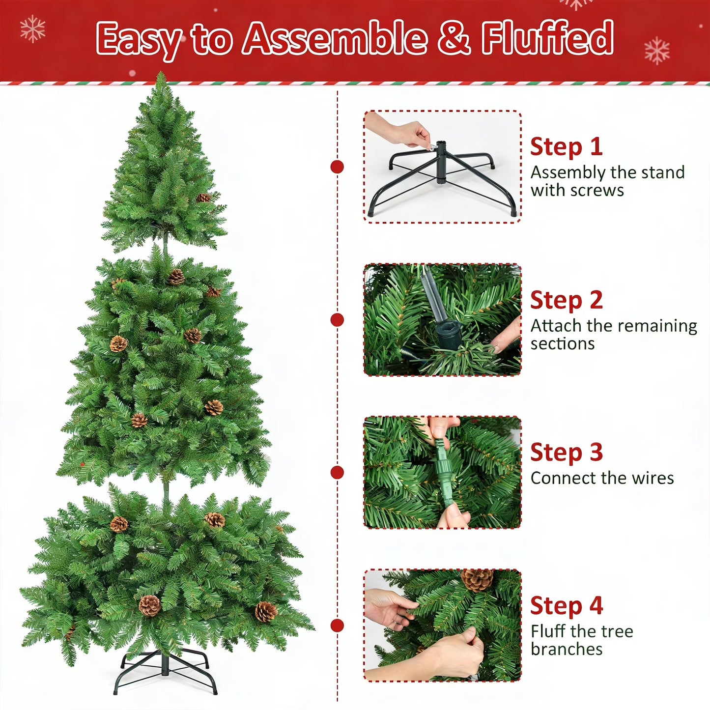 Firstness 6ft Christmas Tree with Warm White Lights and Branch Tips，Green