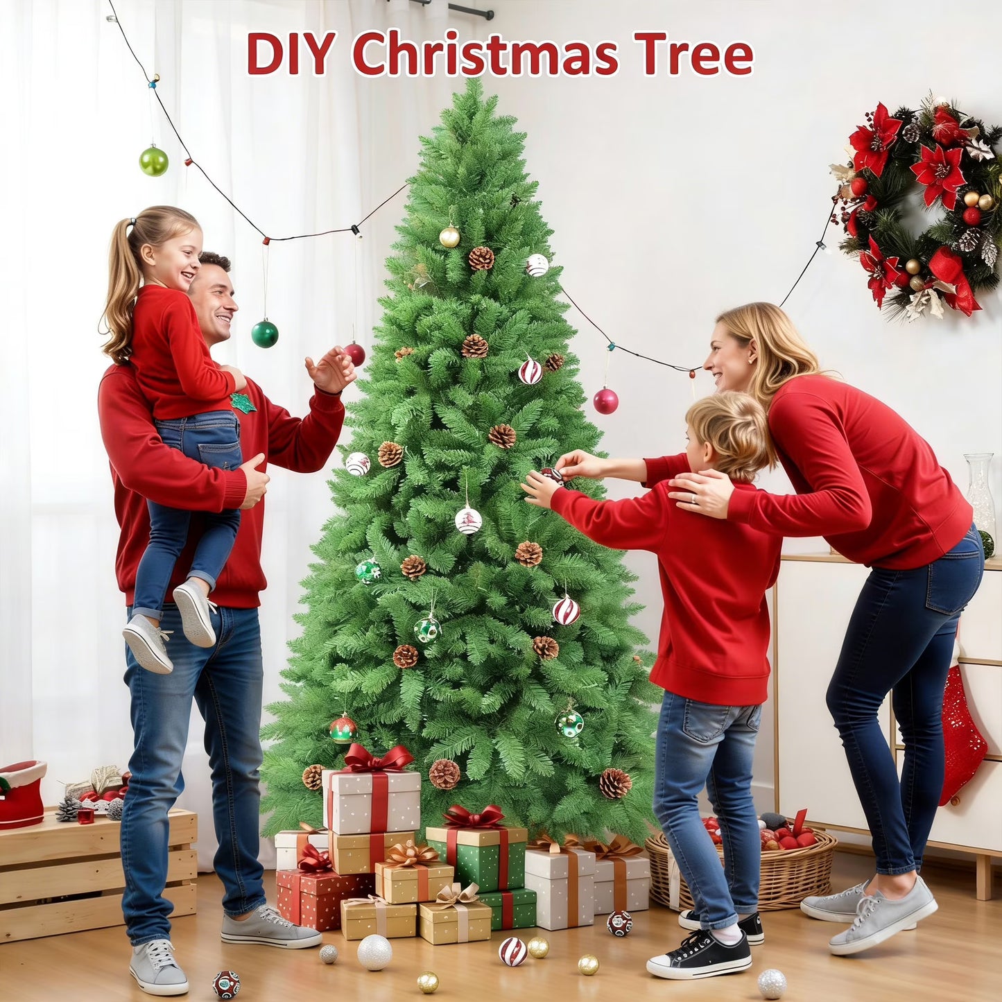 Firstness 6ft Christmas Tree with Warm White Lights and Branch Tips，Green