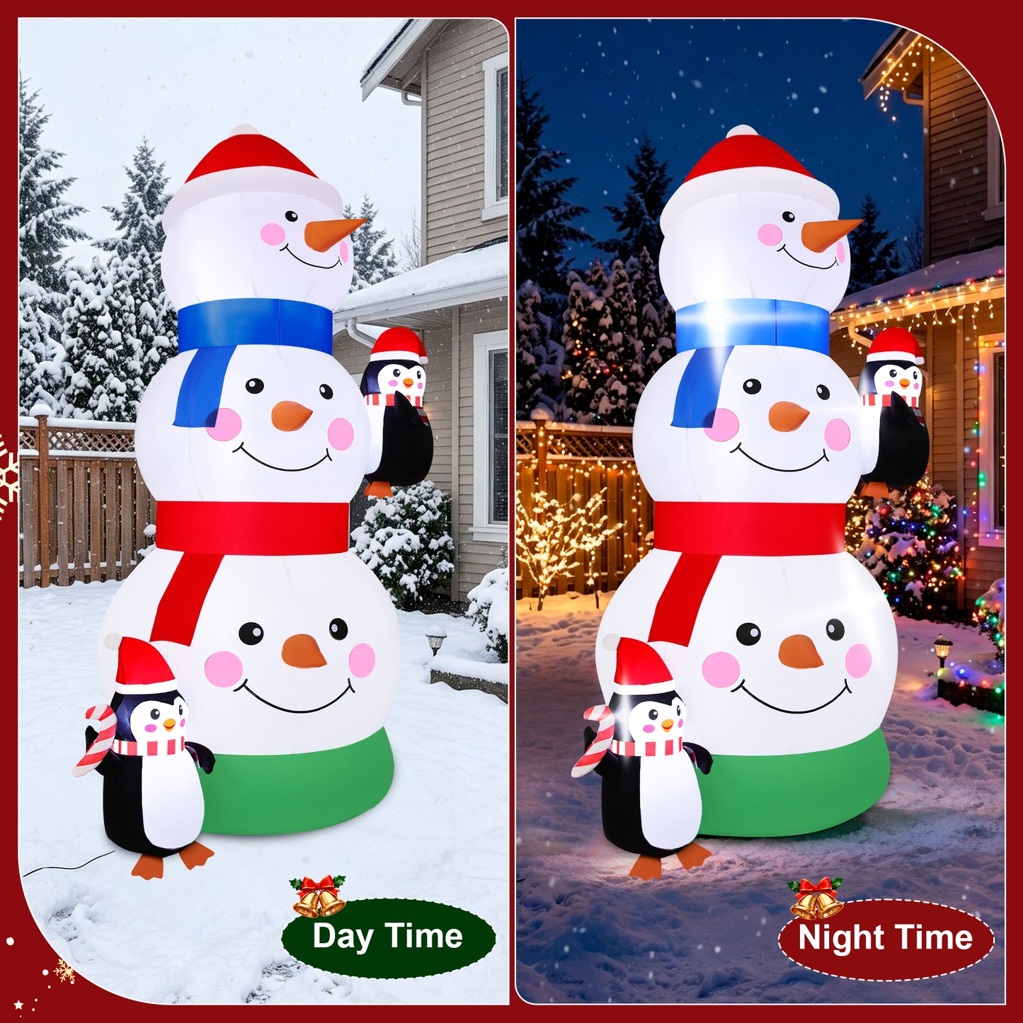 Firstness 6ft Tall Christmas Inflatables Three Snowman Two Penguins Christmas Blow ups Outdoor Decoration with LED Lights for Yard Garden Lawn
