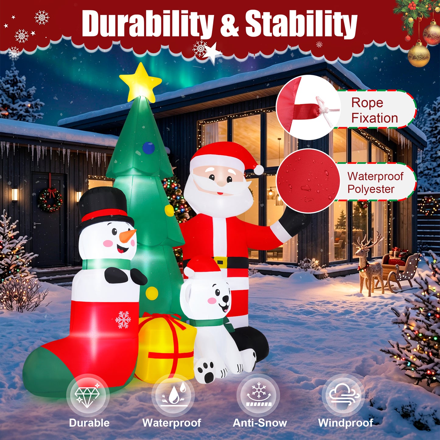 Firstness 7ft Christmas Inflatables Outdoor Decoration,Blow ups Santa Xmas Tree Snowman Bear Gift Box with LED Lights for Yard