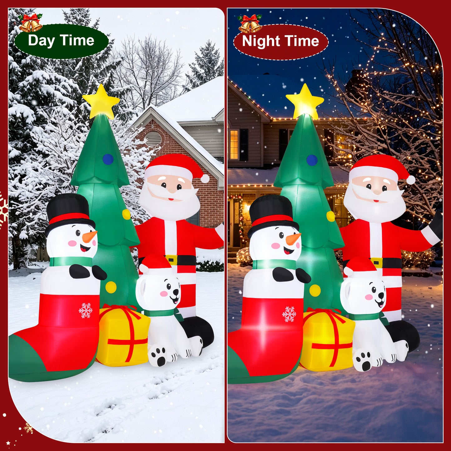 Firstness 7ft Christmas Inflatables Outdoor Decoration,Blow ups Santa Xmas Tree Snowman Bear Gift Box with LED Lights for Yard
