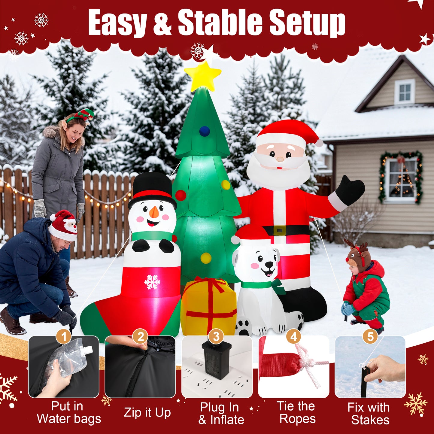 Firstness 7ft Christmas Inflatables Outdoor Decoration,Blow ups Santa Xmas Tree Snowman Bear Gift Box with LED Lights for Yard