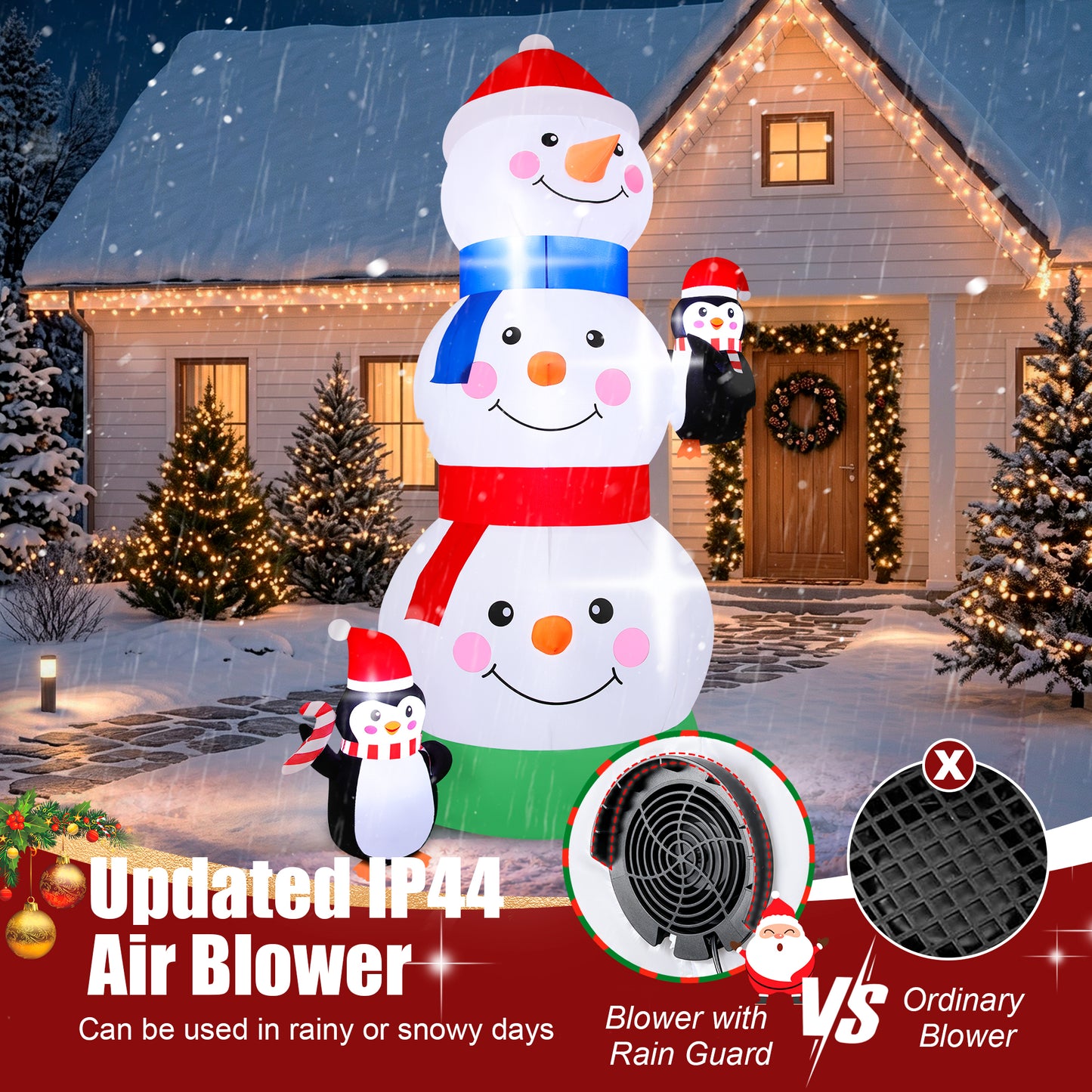 Firstness 6ft Tall Christmas Inflatables Three Snowman Two Penguins Christmas Blow ups Outdoor Decoration with LED Lights for Yard Garden Lawn