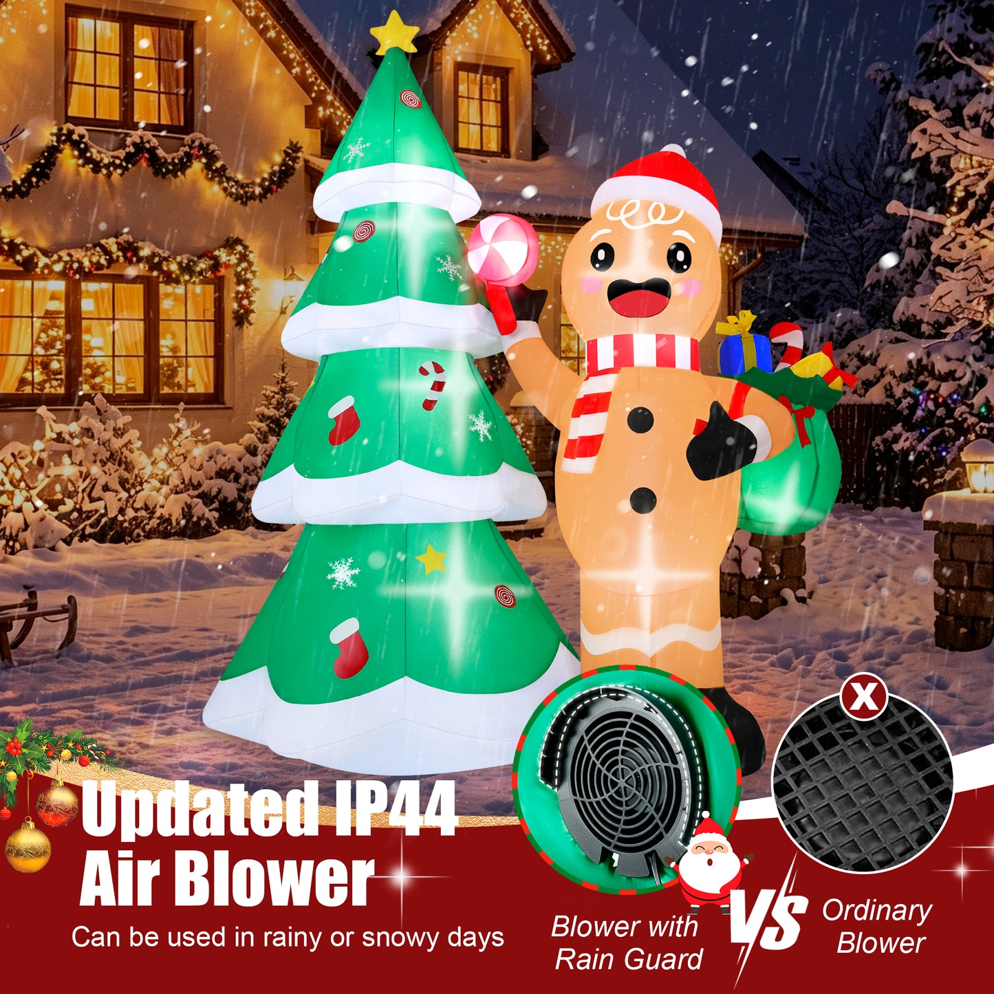 Firstness 6ft Tall Christmas Inflatables, Gingerbread Man and Christmas Tree Blow ups with LED Lights for Outdoor Yard Lawn Decorations