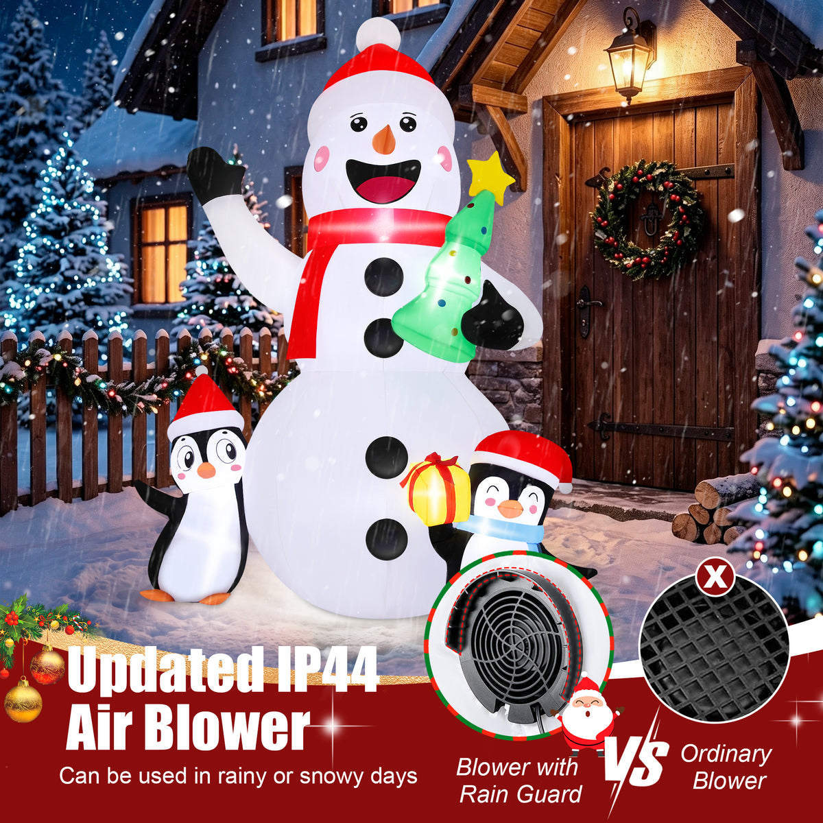 Firstness 6ft Christmas Inflatables, Snowmen Penguin Christmas Tree Gift Box with LED Lights Xmas Blow ups for Outdoor Yard Party Decorations