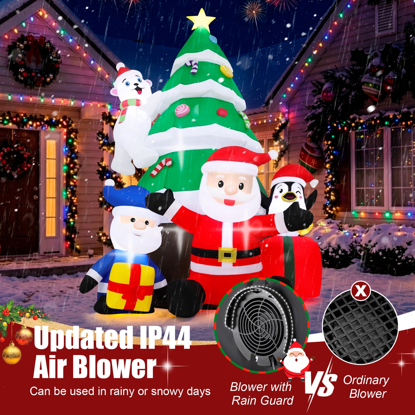 Firstness 7ft Christmas Inflatables with LED Lights,Blow ups Santa Claus Christmas Tree Penguin Bear Gift Boxs Xmas Outdoor Yard Decoration