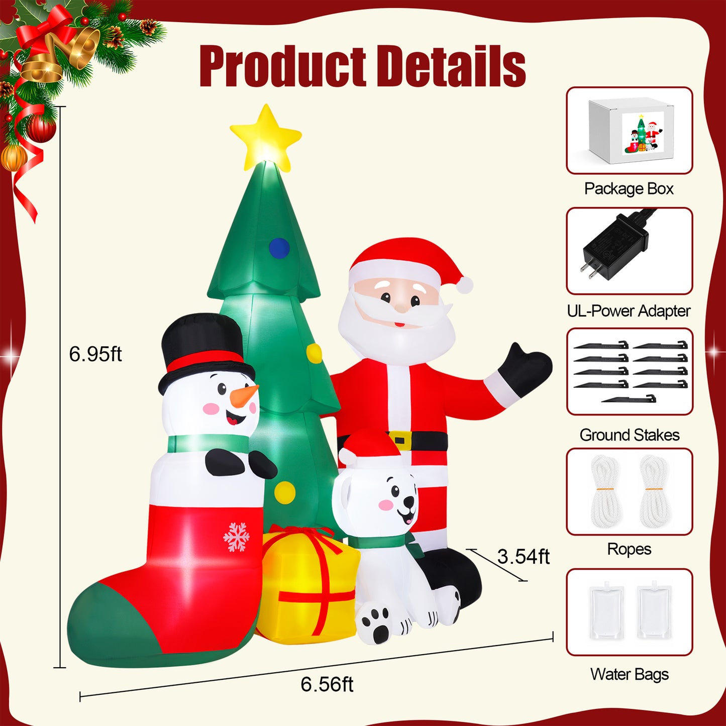 Firstness 7ft Christmas Inflatables Outdoor Decoration,Blow ups Santa Xmas Tree Snowman Bear Gift Box with LED Lights for Yard