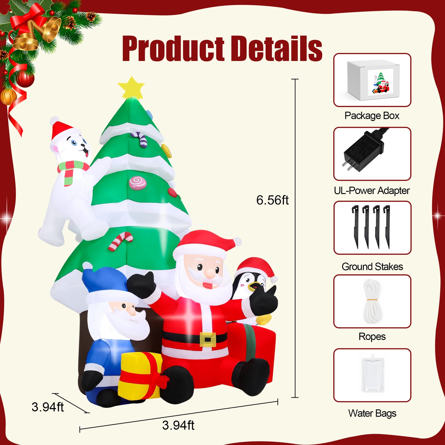 Firstness 7ft Christmas Inflatables with LED Lights,Blow ups Santa Claus Christmas Tree Penguin Bear Gift Boxs Xmas Outdoor Yard Decoration