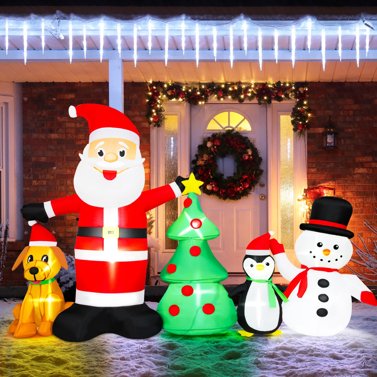 Firstness 6ft Christmas Inflatable,Christmas Blow ups Santa Snowman Xmas Tree Penguin Dog with LED Lights, Outdoor Decoration for Yard Garden Party