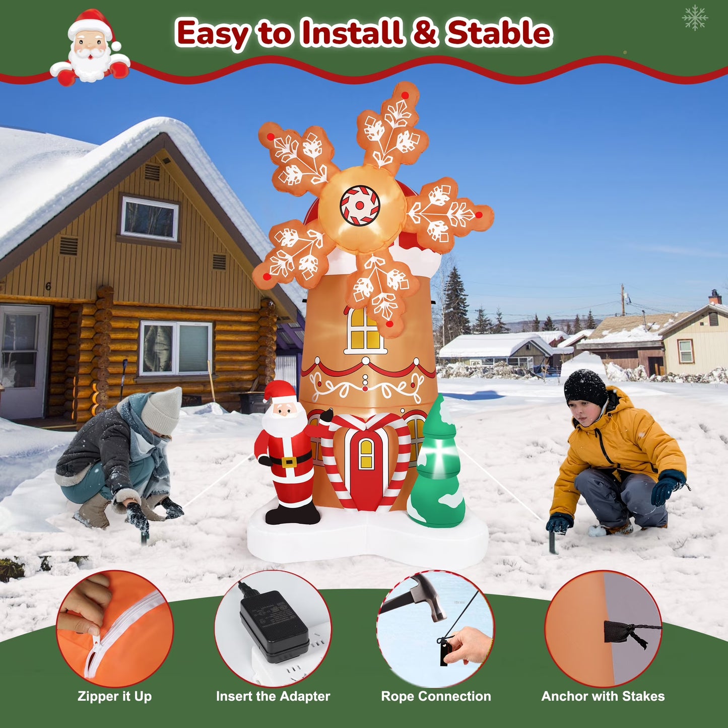 Firstness 8FT Christmas Inflatables Outdoor Decoration Christmas blow Ups Xmas Tree Windmill Spin Santa Claus for Holiday Lawn Yard Garden