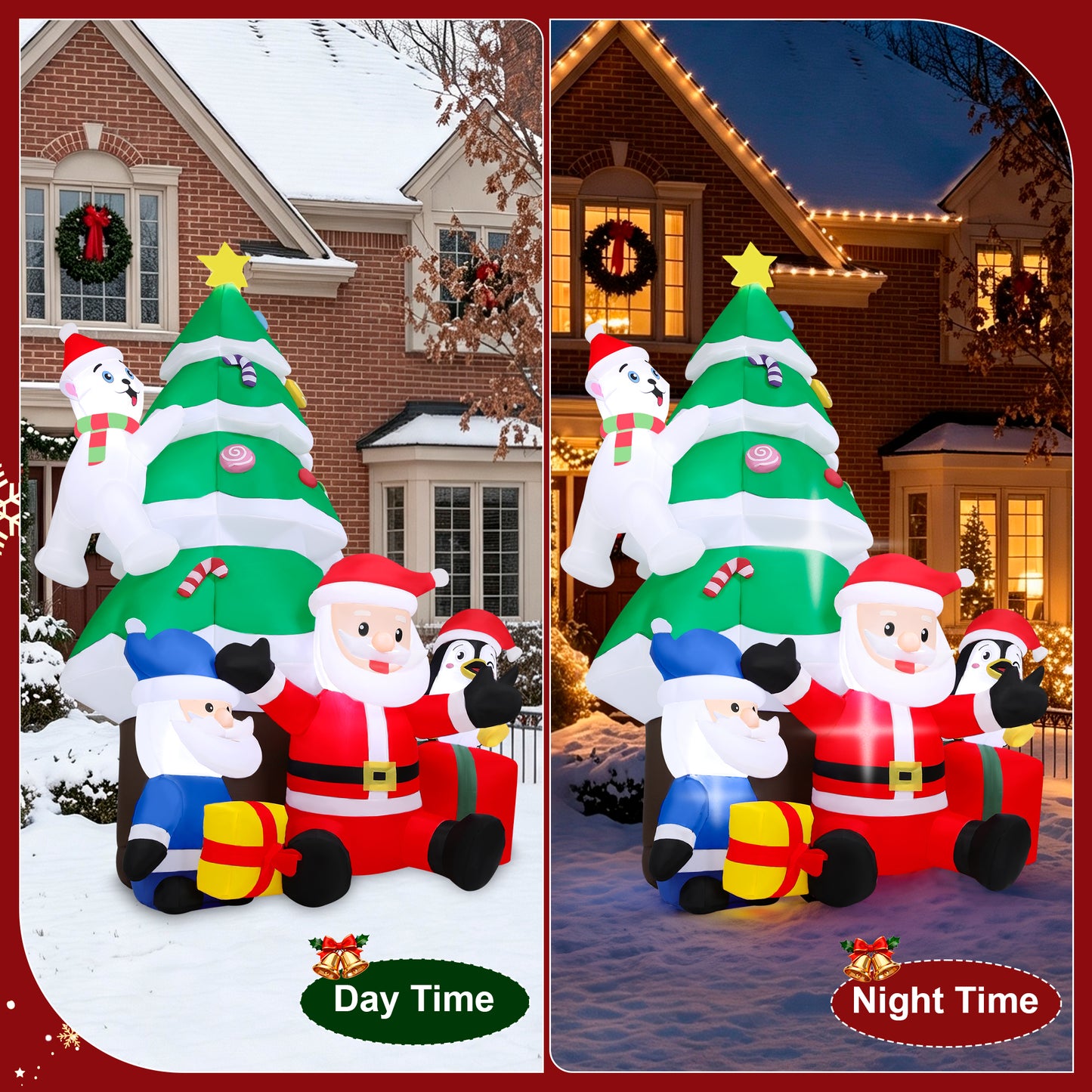 Firstness 7ft Christmas Inflatables with LED Lights,Blow ups Santa Claus Christmas Tree Penguin Bear Gift Boxs Xmas Outdoor Yard Decoration