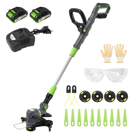 Firstness String Trimmer Cordless, 20V Electric Weed Wacker with 2 Batteries & Charger, Powerful 8500 RPM, Grass Trimmer & Edger for Lawn Care, Yard, Garden, 3-in-1 Cutting Head, Lightweight 4.85lbs