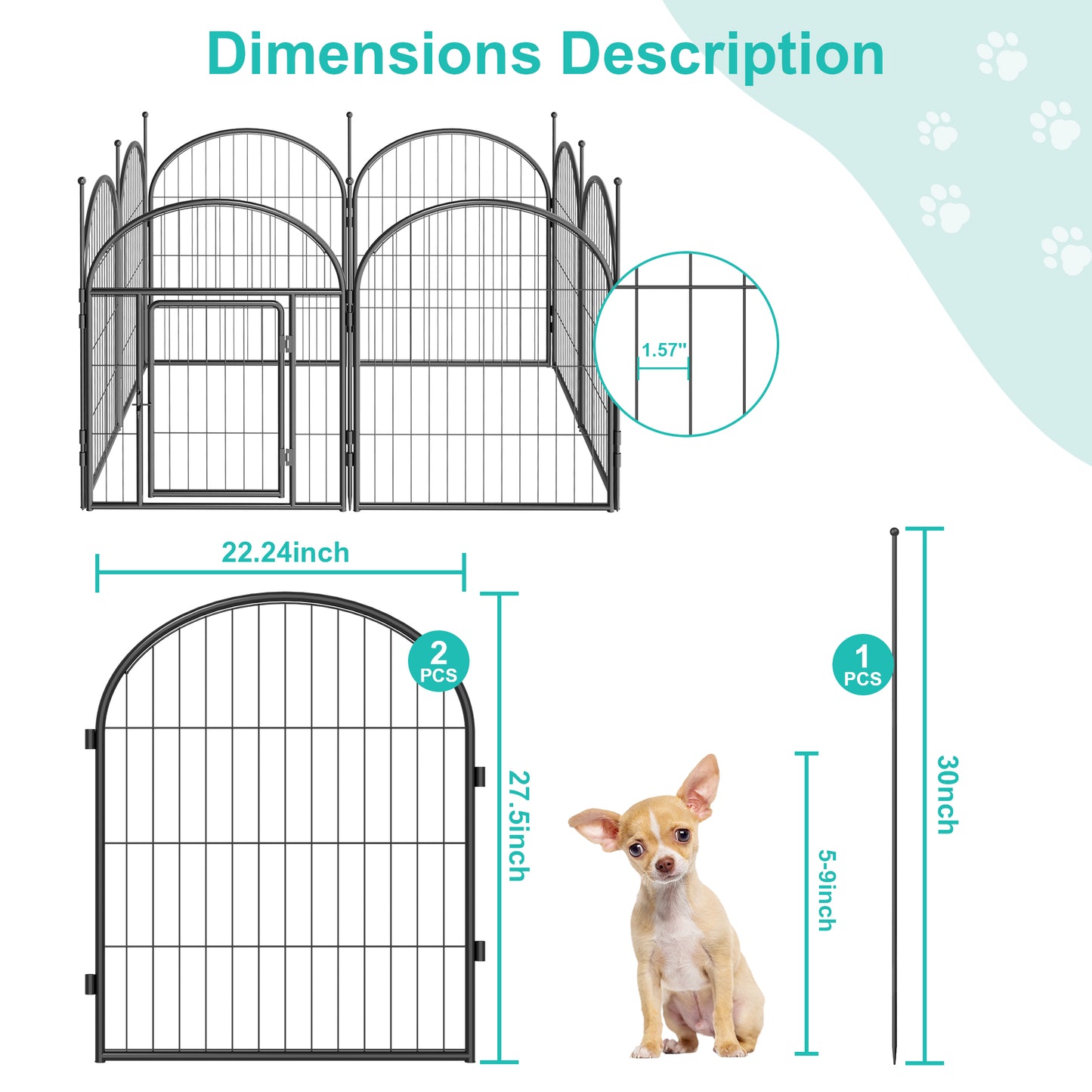 Monasem Dog Playpen,2 Panels 27" Height Dog Fence for Small Medium Dogs Pets,Dog Kennel for Outdoor Indoor Camping Yard and RV(Black)