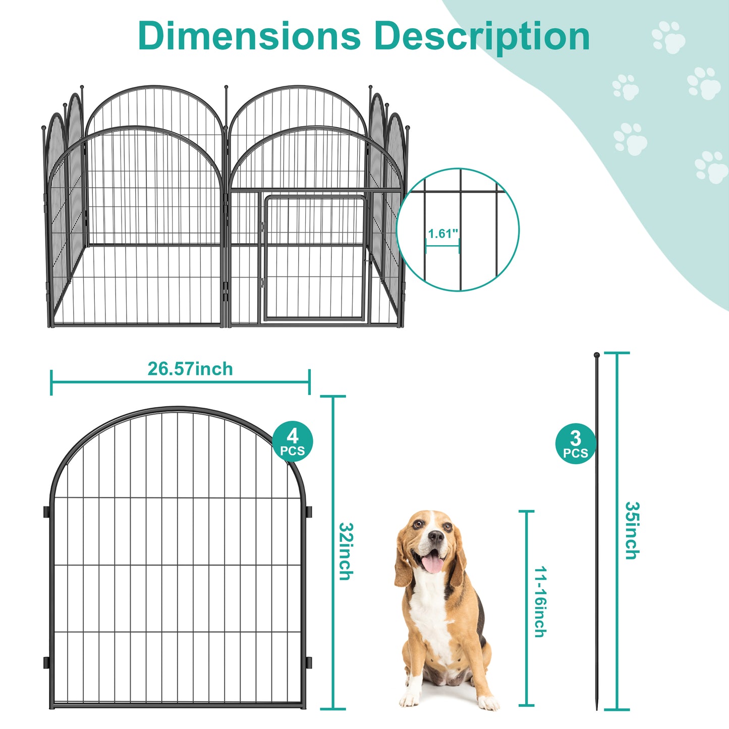 Monasem Dog Playpen,4 Panels 32" Height Dog Fence for Small Medium Dogs Pets,Dog Kennel for Outdoor Indoor Camping Yard and RV(Black)