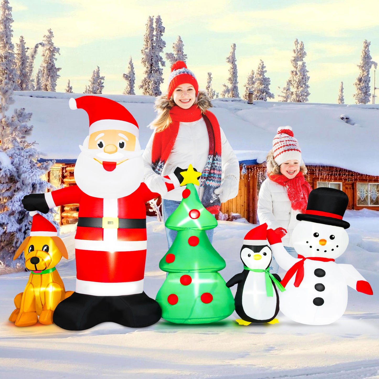 Firstness 6ft Christmas Inflatable,Christmas Blow ups Santa Snowman Xmas Tree Penguin Dog with LED Lights, Outdoor Decoration for Yard Garden Party