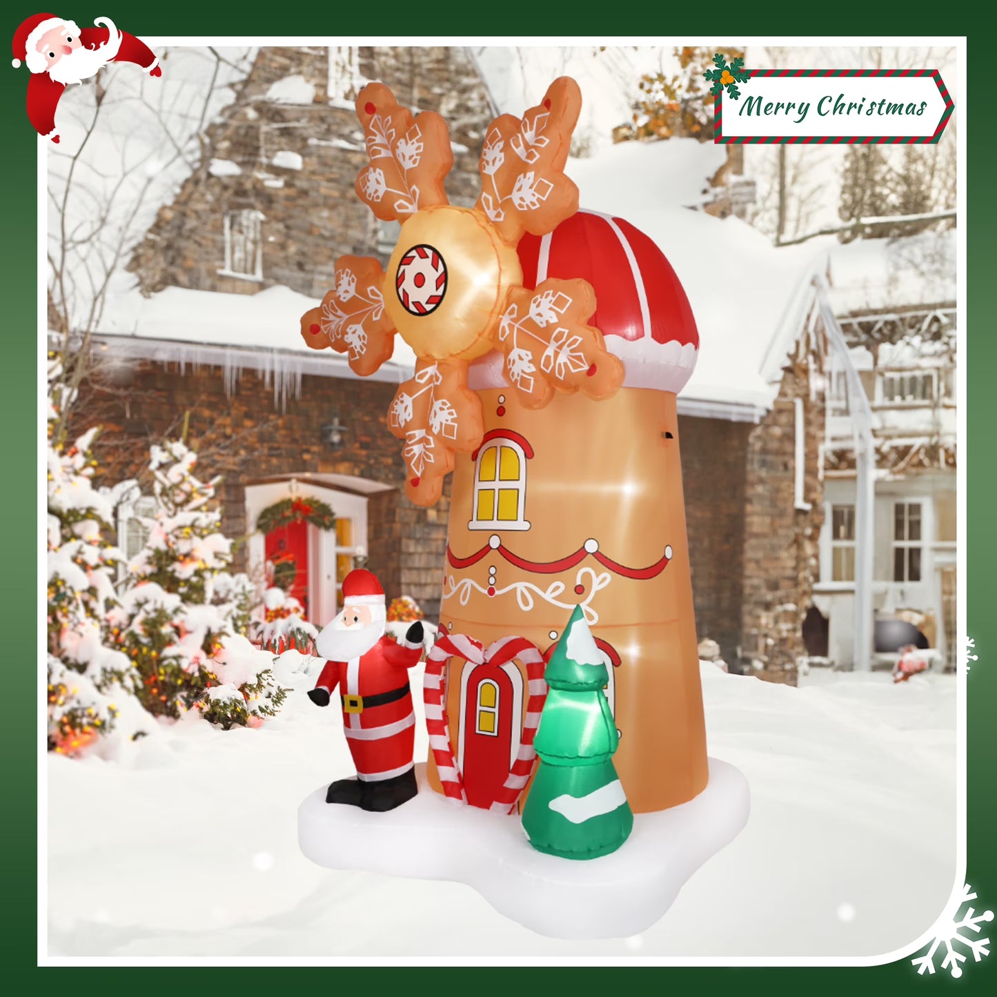 Firstness 8FT Christmas Inflatables Outdoor Decoration Christmas blow Ups Xmas Tree Windmill Spin Santa Claus for Holiday Lawn Yard Garden